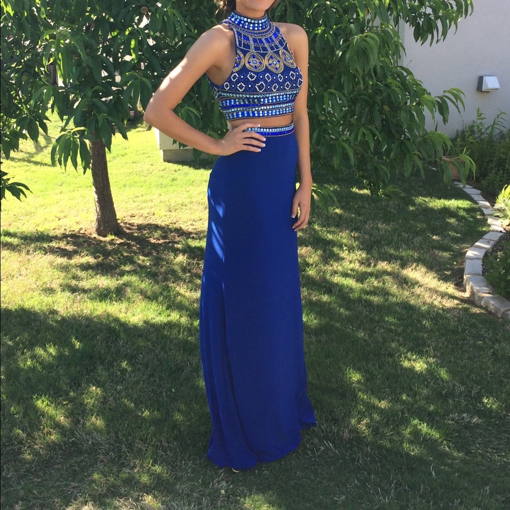 Blue Sherri Hill 2-Piece Prom Dress